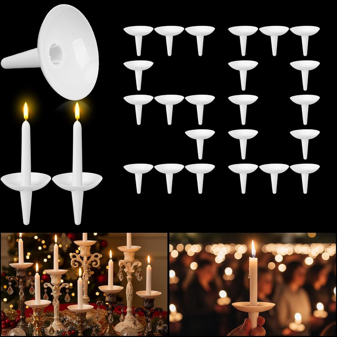 Mumufy 50 Pcs Easter Vigil Candlemas Church Plastic Candle Holders Bulk Candlelight Service Reusable Candle Holders with Drip Cups Protectors for Church Vigils Memorial Congregational Party Supplies