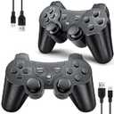 OKHAHA Controller 2 Pack for PS3 Wireless Controller for Sony Playstation 3, Double Shock 3, Bluetooth, Rechargeable, Motion Sensor, Remote for PS3 (With Stripes(Black + Black))