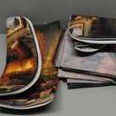 Chrainy 4Pcs Christmas Tree Shower Curtain Sets 4Pcs Boxes Fireplace Bathroom Set Holiday Decor with Non-Slip Rugs Bath U-Shaped Mat Toilet Lid Cover with 12 Hooks (Brown)