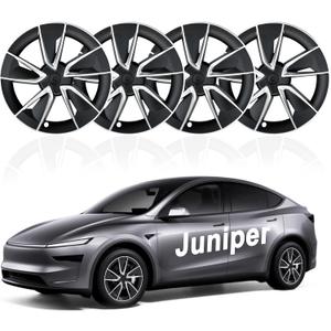 Upgraded 2025 Model Y Juniper Wheel Covers for Tesla Accessories 2025 19 Inch Rim Protectors (Set of 4) with Enhanced Elasticity Wheel Cover Replacement (Silver+Black)