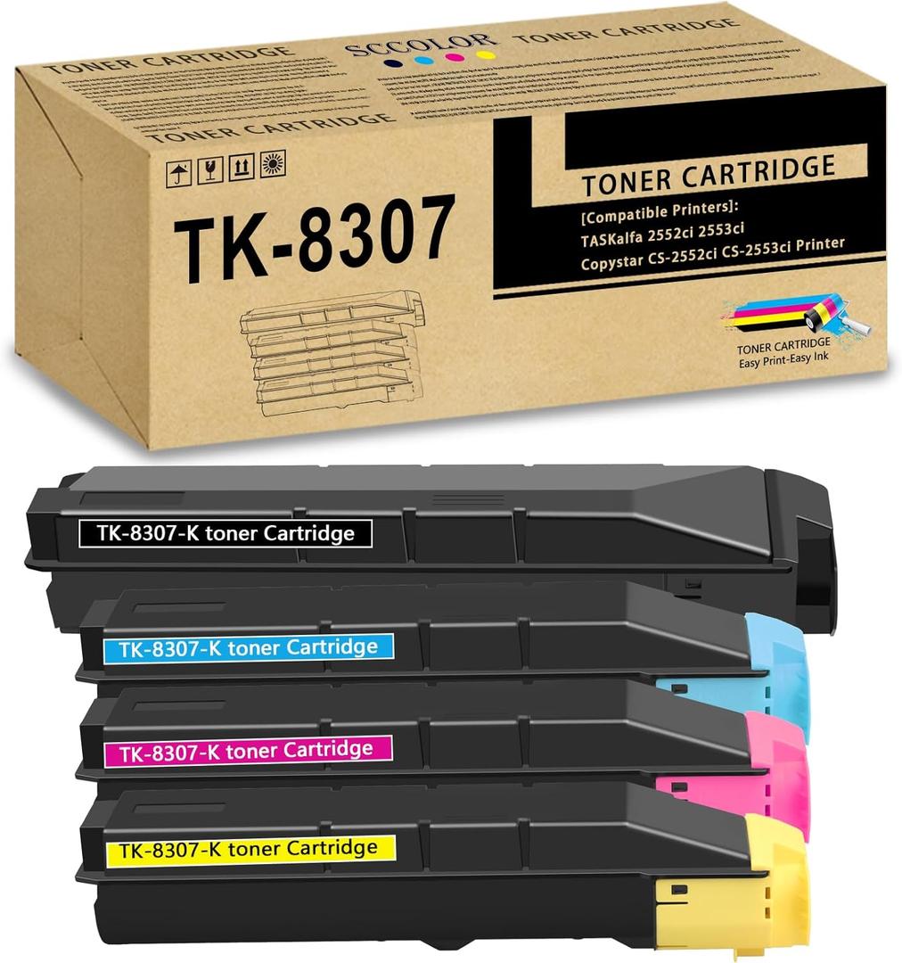 TK-8307 TK8307 Toner Cartridge High Capacity 4Pack Compatible TK-8307K TK-8307C TK-8307M TK-8307Y Toner Cartridge Replacement for Kyocera TASKalfa 3050ci 3550ci 3051ci 3551ci Printers