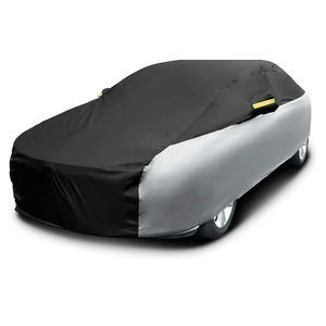 Riakrum Full Car Cover Waterproof All Weather for Automobiles Windproof Cover Rain UV Protection Sun Scratch Resistant Outdoor Universal(Fit Sedan Length (185-193'') 70'' H,Black, Silver)