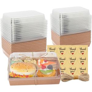 7x5x2.5 Charcuterie Boxes with Clear Lids, Large Disposable Bakery Dessert Boxes, Bakery Take Out Containers, To Go Food Container for Chocolate, Sandwich, Cookie, Cupcake, Pastries (50, Brown)