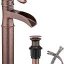 Antique Vessel Sink Faucet Waterfall Faucet for Bathroom Bowl Copper Open Spout Farmhouse Bath Tall Sturdy with Parts Pop Up Drain Stopper for Sink Vanity Single Hole Supply Line