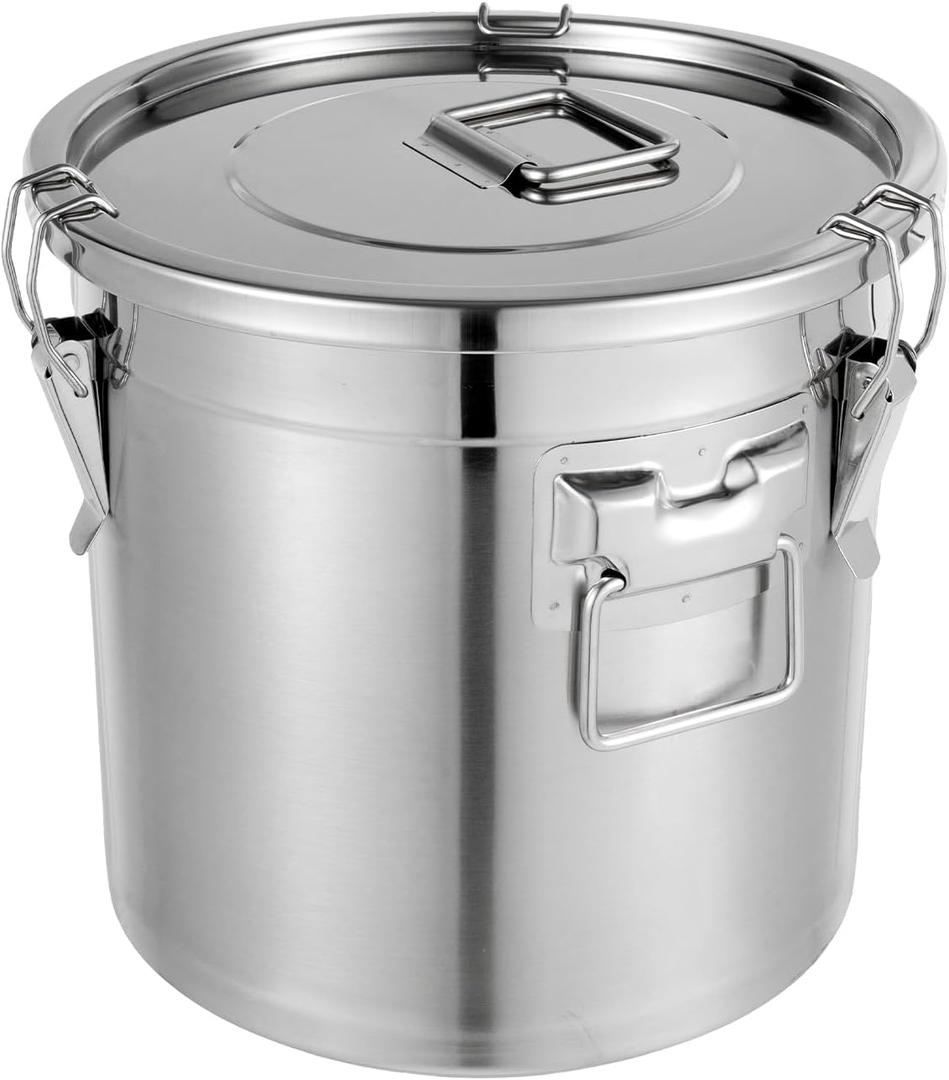 DYNAMI 5.5Gal 304 Stainless Steel Airtight Container with Lid and Locking Clamp,17-38Lbs Metal Bucket Large Stainless Steel Canisters for Kitchen,Dog Food/Bird Seed/Coffee Storage Container(21L)