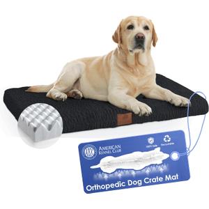 AMERICAN KENNEL CLUB Orthopedic Memory Foam Dog Crate Bed, Egg Crate Foam, Washable Cover, Non-Skid Bottom, Relieves Joint Pain, Breathable, Durable, 42x27 Black
