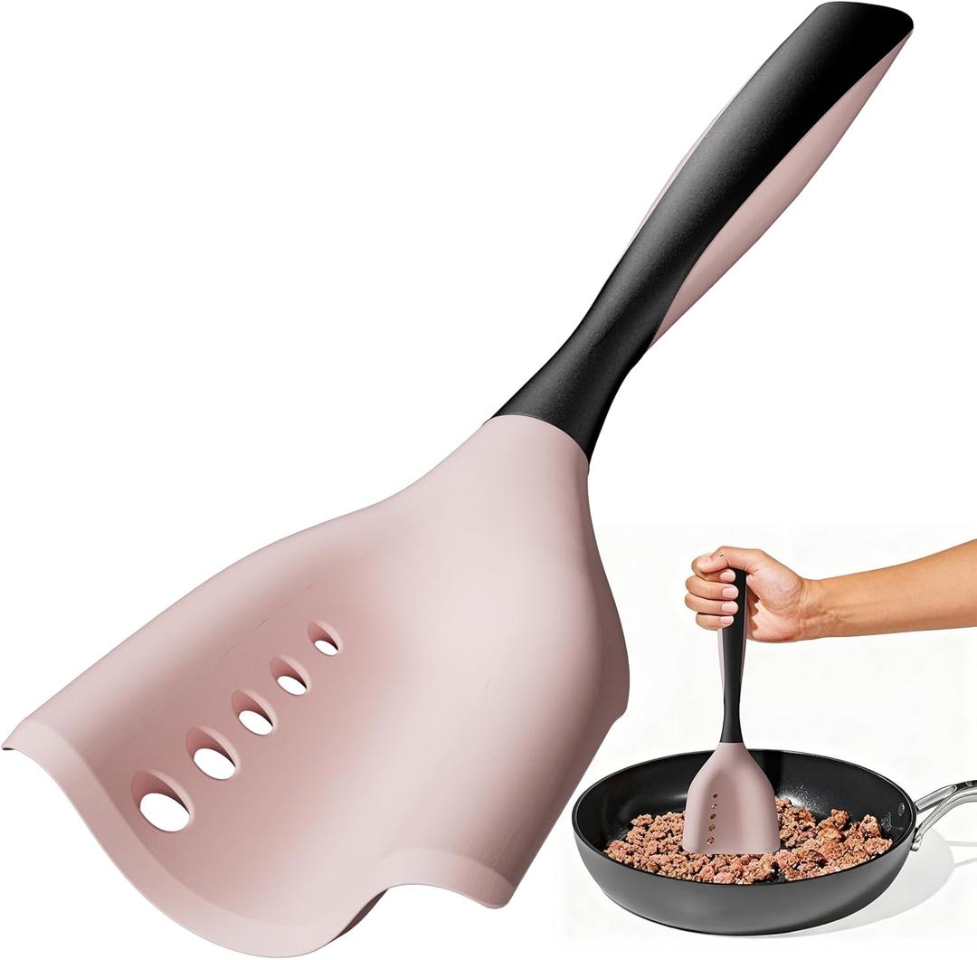 Meat Chopper Spatula Ground Beef Masher- Heat Resistant Hamburger Smasher Tool, Non Stick Ground Chopper Hamburger Grinder, Mix and Chop Potato Masher Kitchen Utensil-Pink (1 Pack-Pink)