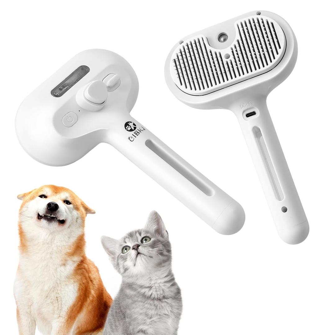 Rechargeable Cat Grooming Brush with Steam - Removes Static Hair, Easy to Clean, Friendly for Dogs (White)