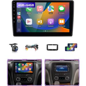 8Core 4G+64G Car Stereo for Chevrolet Silverado 2007 to 2014 Suburban Radio Apple CarPlay Android Auto, 10.1IN Touch Screen for Buick Enclave Yukon GPS Navi 5G WiFi BT FM RDS DSP SWC AHD Camera