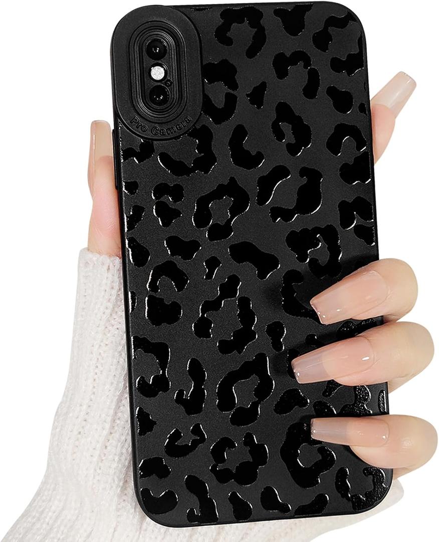 Lovmooful Compatible for iPhone X/XS Case Cute Cool Leopard Print Black Design for Girls Women Soft TPU Shockproof Protective Girly for iPhone X/XS-Leopard Print