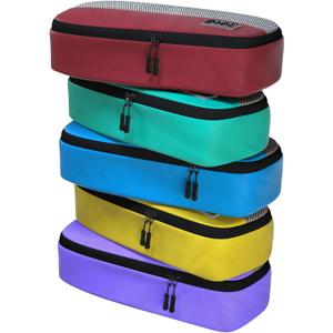 Slim Packing Cubes for Suitcases - 5 Pcs set of Packing Cubes for Travel Carry on Suitcase Organizer Bags - Travel Cubes Organizer Bags for Luggage (Slim 5pc - Red/Yellow/Green/Blue/Purple)