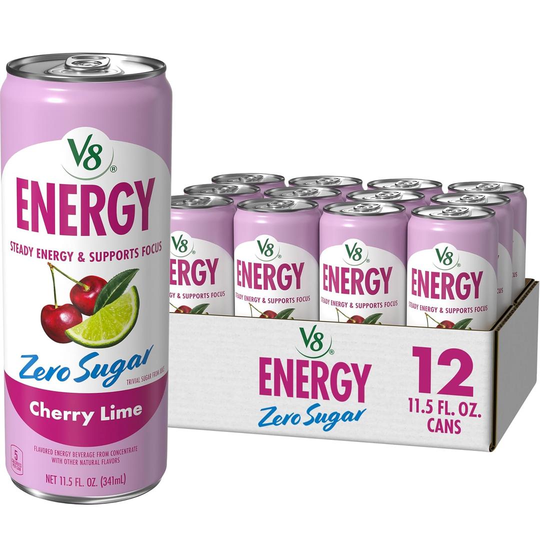 V8 Energy Zero Sugar Cherry Lime 11.5 fl. oz. Can (12 Pack) (EXP 08/19/26)