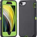 for iPhone SE 2020/2022, iPhone 7/8 Case, 3 in 1 Full Body Heavy Duty Defender Shockproof Hard Bumpe Soft Silicone Cover with Screen Protector (Dark Gray/Green)
