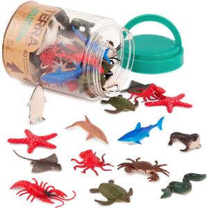 Terra by Battat - 60 Pcs Ocean Animal Figurines - Plastic Mini Sea Animal Toys - Sharks, Dolphins, Penguins, Turtles, Crabs, Starfish & More for Kids and Toddlers 3 Years +