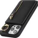 for iPhone 14 pro max Phone Case with Card Holder and Strap for Women, Crossbody Bag with Ring Stand Zipper Wallet Case for Apple14promax Purse - Black