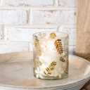 PD Home & Garden Decorative Accent 5 x 4 Inch Glass Tealight Votive Candle Holder Jar Made with Real Pressed Flowers Golden Green and White Dried Botanical Floral and Ferns
