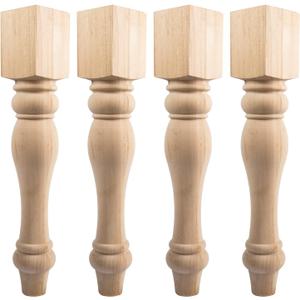 29x3.5x3.5 inch Wooden Chunky Farmhouse Table Legs, Set of 4 Solid Wood Massive Unfinished Turned Replacement Countertop Legs Kitchen Island Cabinet Columns for Bench Coffee Table Dining Table