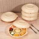 20 Pcs Disposable Divided Plates with 6 Deep Compartments 11 Inch Compostable Serving Tray with Lid Round Large Taco Chips Fruits Veggie Plates for Party Buffet
