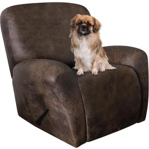 Leather Like Recliner Chair Covers Heavy Duty, 4 Pieces Lazy Boy Recliner Cover for Recliner Chair, Leather Cover for Recliner slipcovers Washable for Pets (Dark Brown) (1 Seater)