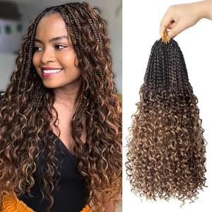 Goddess Box Braids Crochet Hair With Curly Ends 14 Inch Bohomian Box Braids Crochet Braids 8 Packs 3X Crochet Braids Synthetic Braiding Hair Extension for Black Women (14 Inch (Pack of 8), 4-30)
