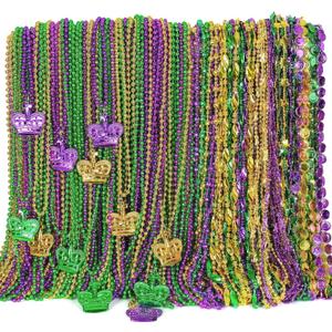 500PCS Mardi Gras Beads Throws, Bulks Green Purple Gold Metallic Mardi Gras Beads Necklaces Accessories Bulks, Beads Necklace Costumes for Parade Throws Party Decorations Supplies