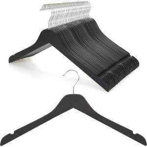 TOPIA HANGER Black Wooden Hangers 30 Pack, 0.28-inch Thick Slim Wood Clothes Hanger with Flat Design and Smooth Notches, Lightweight Space Saving Hangers for Shirt, Coat, Camisole-CT31B