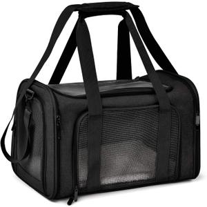 Henkelion Large Soft Sided Cat and Pet Carrier for Cats and Puppies up to 25Lbs - Collapsible, Waterproof Travel Carrier - Black (20.0"L x 13.0"W x 13.0"H)