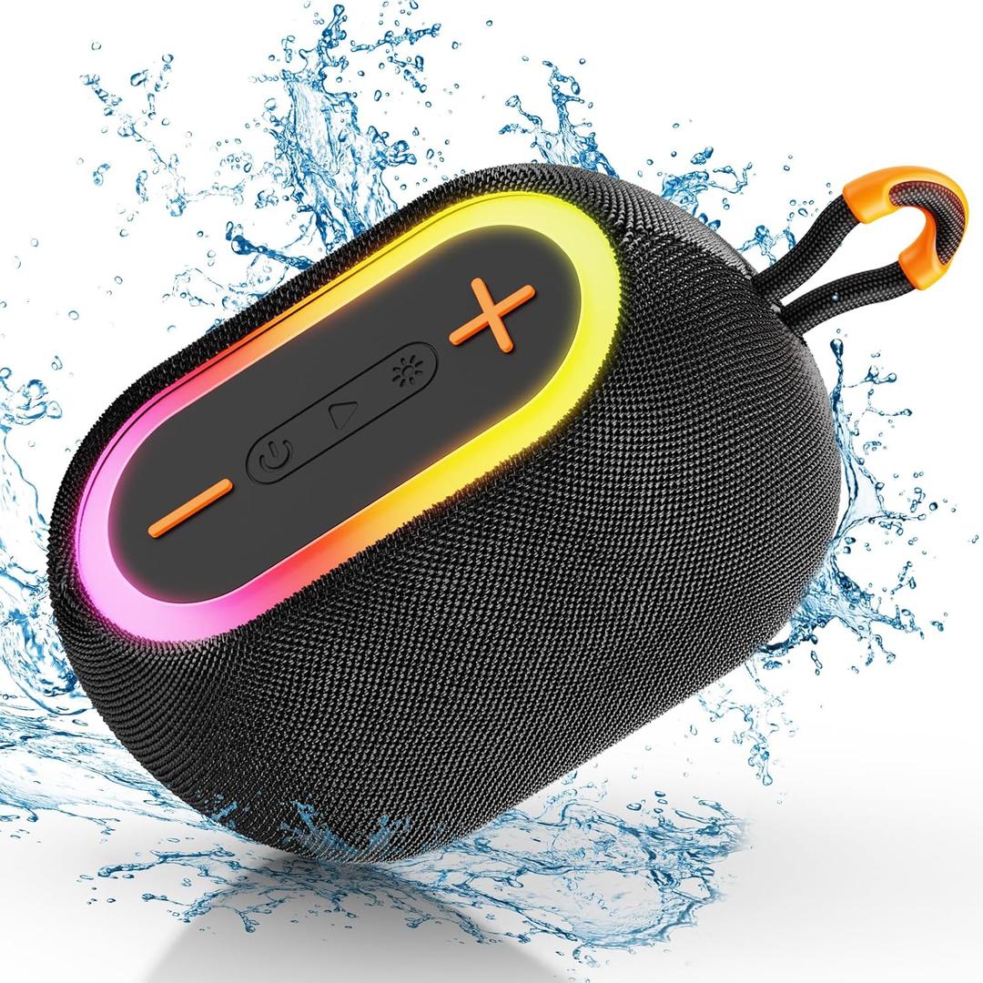 Portable Bluetooth Speaker, 360 Stereo Sound Loud Wireless Speaker, 24H Playtime, IPX7 Waterproof, Bluetooth 5.3, TWS Pairing, RGB Lights, Portable Speakers for Outdoor Camping Hiking Party