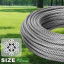 3/8" Stainless Steel Cable 125FT, 7x19 Strands Wire Rope Cable, with 12000 lbs Breaking Strength, Stainless Steel Wire Rope with M10 Clips Clamp and Thimbles for Boat Lifting Winch Cable