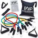 Black Mountain Products Resistance Band Set with Door Anchor, Ankle Strap, Exercise Chart, and Carrying Case, 48"