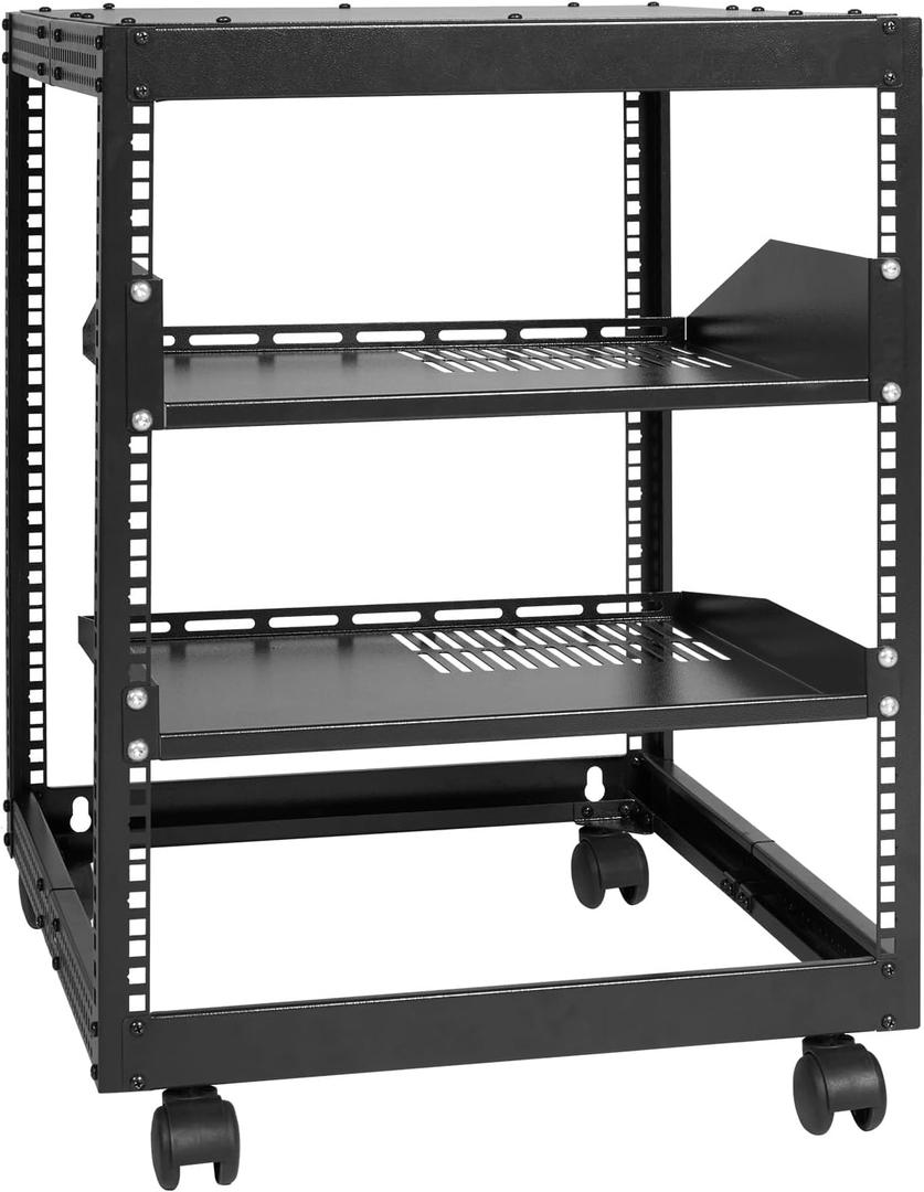 VEVOR 12U Open Frame Server Rack, 23-40 in Adjustable Depth, Free Standing or Wall Mount Network Server Rack, 4 Post AV Rack with Casters, Holds All Your Networking IT Equipment AV Gear Router Modem