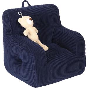 Kids Bean Bag Chair with a Plush Bear, Comfy Toddler Chair for Boys and Girls, Dark Blue (23.62 inches x 23.62 inches x 21.2 inches)