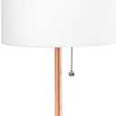 Oslo 19.5" Contemporary Bedside Power Outlet Base Standard Metal Table Desk Lamp in Rose Gold with White Drum Fabric Shade