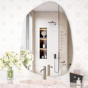 Hasipu Irregular Wall Mirror Asymmetrical Mirror, 32 x 24 Decorative Unique Frameless Mirror for Bedroom Bathroom Living Room Entryway, Modern Wall Decor, Wall Mouted