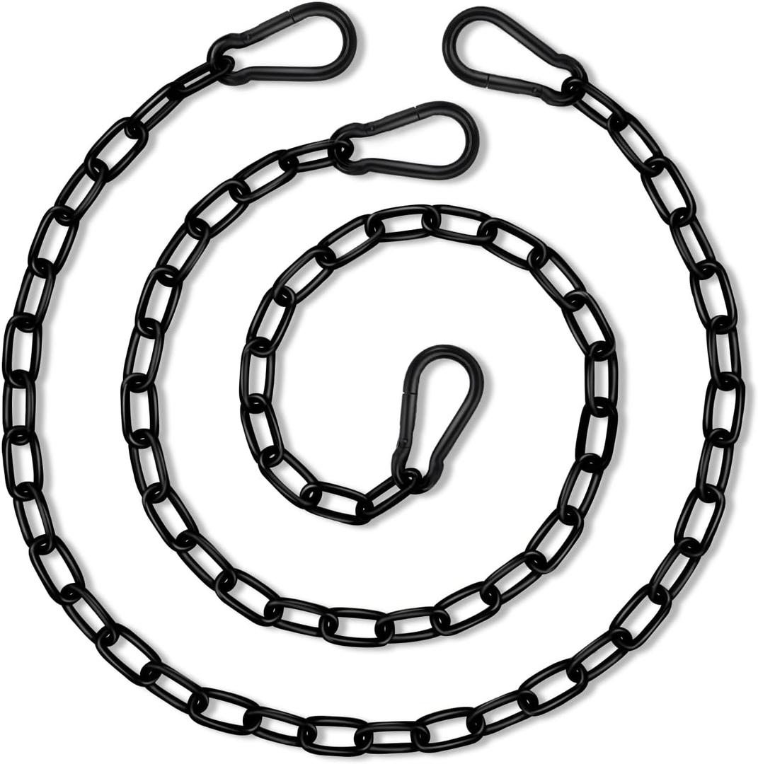 2 Pack Hanging Swing Chain with 4 Carabiners 44in, 660LB Capacity Heavy Duty Hammock Hardware Kit for Punching Bags, Swing Chairs, Indoor & Outdoor Gym (Black, 44 In, 2 Pcs)