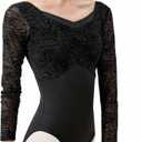Daydance Boat Neck Ballet Leotards for Teens, Women, Lace Long Sleeve Dance Costumes