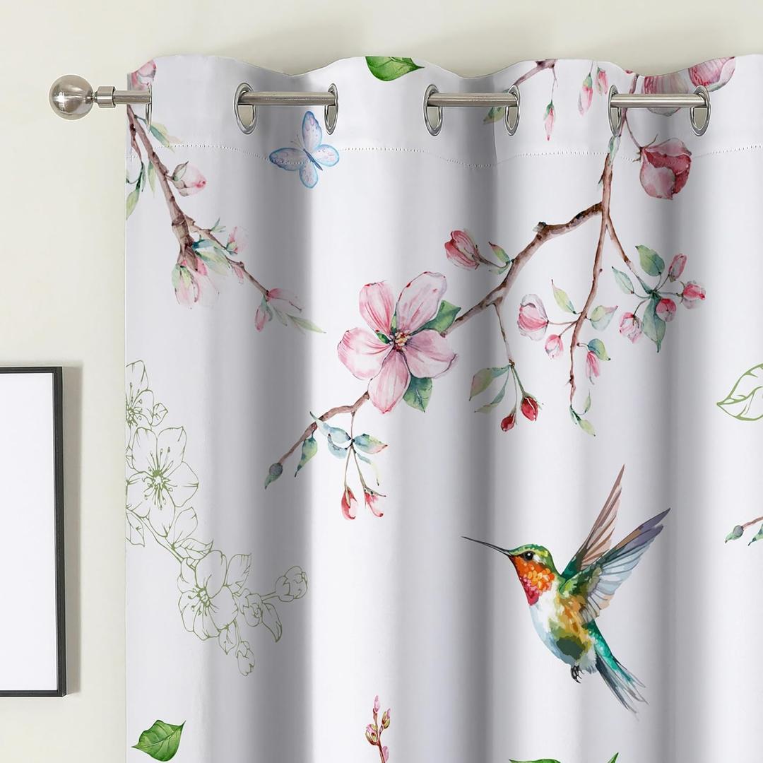 Floral Curtains, Blackout Curtains 84 Inch Length 2 Panels Set, Spring Decor for Home, Light Blocking Thermal Insulated Drapes with Grommet for Bedroom, Bathroom, Livingroom
