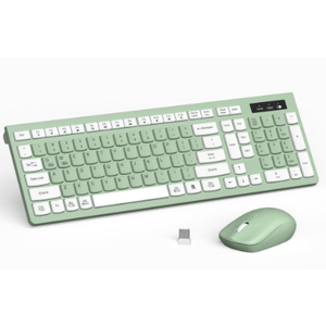 Wireless Keyboard and Mouse Combo, FullSized Wireless Keyboard and Adjustable DPI Mouse, 2.4GHz USB Receiver, Silent Keyboard and Mouse for PC, Windows, MAC, Desktop, Laptop (Avocado Green)