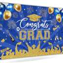 Avezano Blue and Gold Graduation Decoration 2025 Congrats Grad Backdrop for Class of 2025 Congratulate Graduation Party Decorations Banner Prom Photoshoot (Navy Blue, 7x5ft)