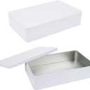 Coshar Rectangular Tin Box Containers with Lid, Large Empty Tin Can Storage Organizer for Cosmetics, Snacks, Candies, Herbs and Underwear, 8.5" x 5.3" x 2" (2Pack, White)