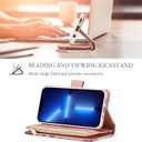 UEEBAI Wallet Case for iPhone 16, PU Leather Wallet Magnetic Closure Handbag Zipper Pocket Cover Kickstand Card Slots with Hand Strap Marple Flip Case for Women - Pink Purple