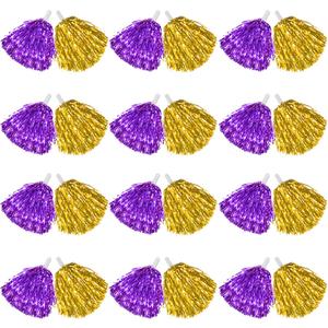DILIBRA 24 Pcs Metallic Cheerleading Pom Poms for Kids, Cheerleaders Cheer Pom Poms with Baton Handle, Cheering Squad Hand Flower for Adults Team Spirit Sports Game Dancing Party