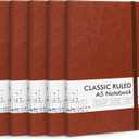 5 Pack Journal Notebook Bulk for School, Feela Hardcover Business Notebooks Classic Ruled Lined Journals with Pen Holder for Work Note Taking, with 5 Black Pens, 120 GSM, 5.1x8.3, A5, Brown