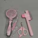 Cat Grooming Kit, 4-in-1 Cat Grooming Tools with Cats Brush, Flea Comb, Nail Clipper & Trimmer - Deshedding & Dematting for Pets Hair and Paws, Pet Shedding Set for Indoor Dogs & Cats (Pink)