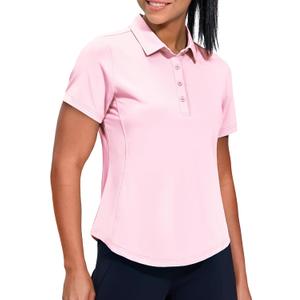 MIER Womens Golf Polo Shirts Short Sleeve Quick Dry Sun Protection Active UV Shirts Collared Tennis Tops, 4 Buttons (White, S)