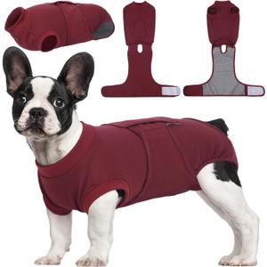 Kuoser Dog Surgery Recovery Suit, Recovery Suit for Female Male Dogs, Dog Onesie After Surgery Spay Neuter, Anti-Licking Pet Surgical Recovery Snugly Suit, Bodysuit for Abdominal Wounds Skin Disease, XS (Back:8.3-11.4'', Weight:4-7 LB), Wine Red