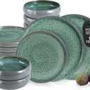 Solid 12-Piece Stoneware Dinnerware Set for 4 | Plate and Bowls Set with 4 Dinner Plates, Small Dessert Plates & Soup Bowls  Kitchen Dish Sets, Microwave & Dishwasher Safe, Green
