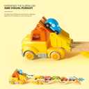 Toddler Toys for 2 3 4 5 Years Old Kids, Transport Car Carrier Truck Toy with 6 Wooden Vehicle, 30in Foldable Track Trailer with Light & Sound Effects, Best Gift Choice for Christmas, Birthday