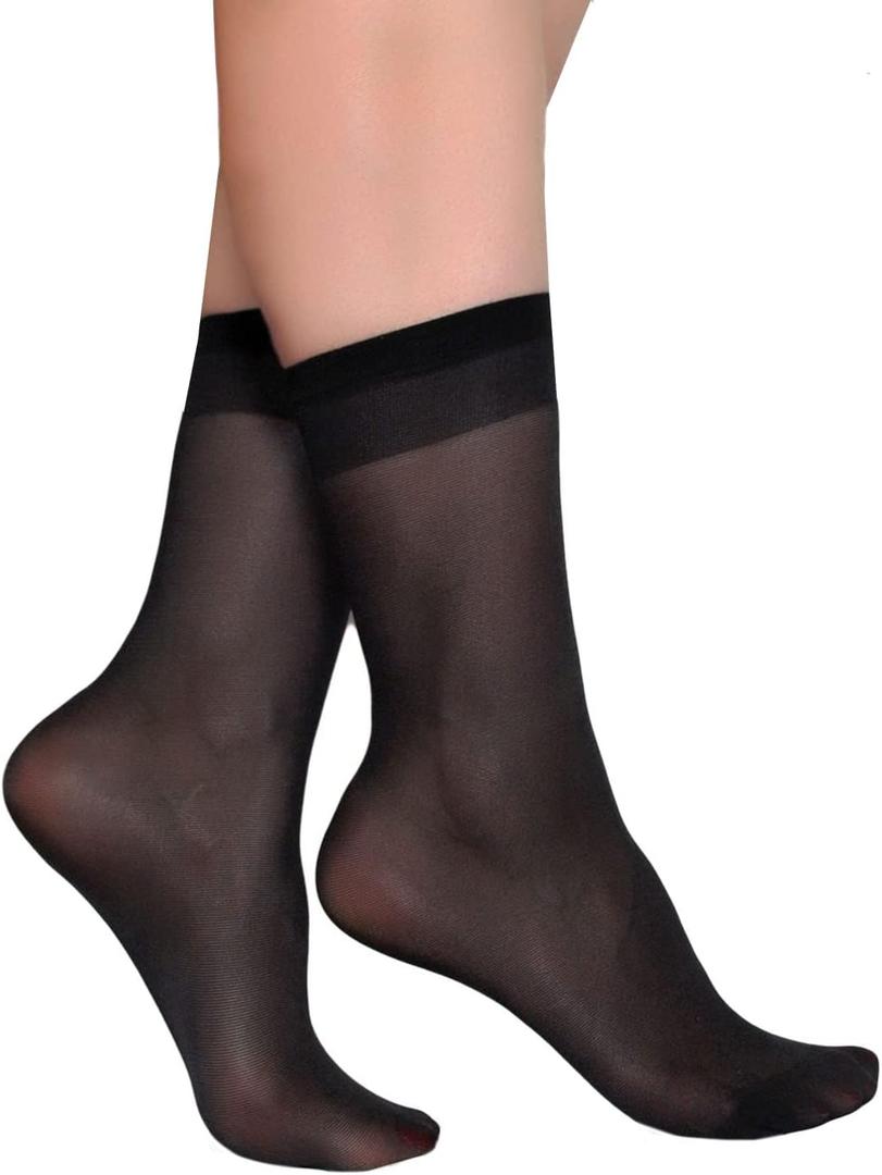 Pioni Women's 5 Pairs Nylon socks for Women Ankle High Sheer Socks Tights Hosiery Crew Stocking (Black)