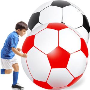 Lewtemi 2 Pcs 40 Inch Giant Inflatable Soccer Ball Large Huge Beach Balloons Oversized Football Sport Birthday Party Decoration Favor Gift Pool Supplies for Outdoor Piata Activity (Black, Red)